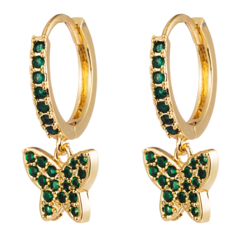 Творчески прост мода мед микро-инкруст цвят циркон обеци женска пеперуда пълни диамантени обеци диви обеци обеци