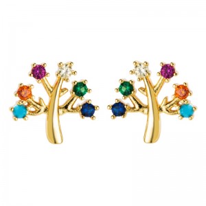 Европейски и американски медни позлатени истински златен микро-инкст цвят циркон ушни шипове, персонализирани аксесоари за обеци, модерен темперамент цветя женски обеци