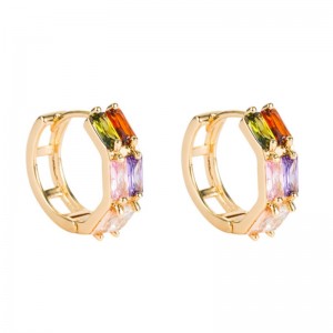 Трансграничен източник Външна търговия Геометричен двоен ред Zircon обеци Женски меден микро-инкрустиран цвят циркониев хип хоп обици Обеци на едро
