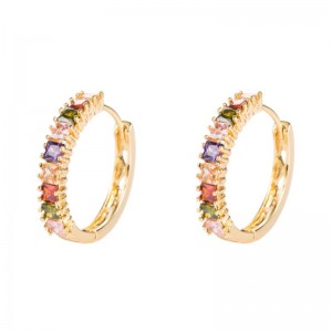 Инс Европейска и американска личност Преувеличени квадратни цирконови обеци обеци женски чиста мед позлатена микро-инкрустация Обеци на едро