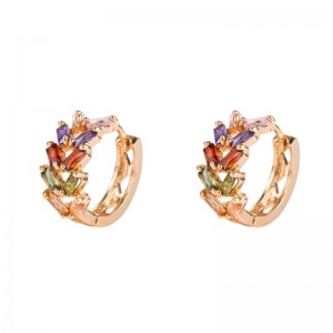 Европейска и американска мода лична лист месинг микро-инкруст циркон обеци женски корейски темперамент обеци метални студени вятърни обеци