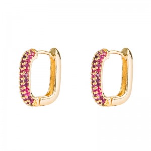 Ins Rainbow серия европейски и американски стил женски обеци геометрични медни позлатени микро-инкрустирани цветни цирконови хип-хоп обеци