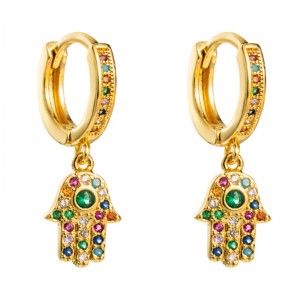 Мед микро-инкрустирани цветни скъпоценни зърна женски европейски и американски стил тенденция личност палмови обеци студена вятърна мрежа червени ухо бижута